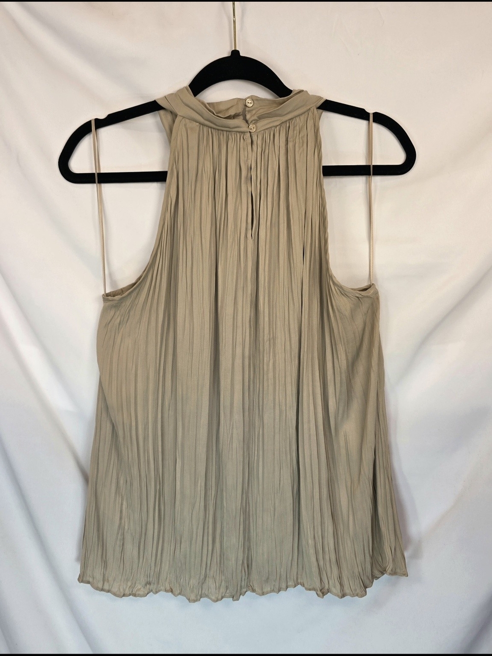Rachel Zoe Taupe Boho Chic Office Pleated Halter Chunky Chain Accent Blouse Sz M - Picture 6 of 6